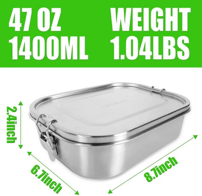 UPTRUST Stainless Steel Bento Lunch Food Box Container, 5-Compartment Large 1400ML Metal Bento Lunch Box Container for Kids or Adults with Lockable Clips to Leak Proof - Image 2